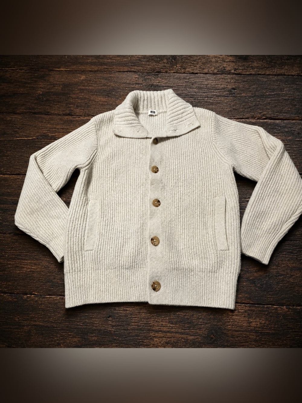 Uniqlo  Cream Ribbed Shawl Collar Cardigan